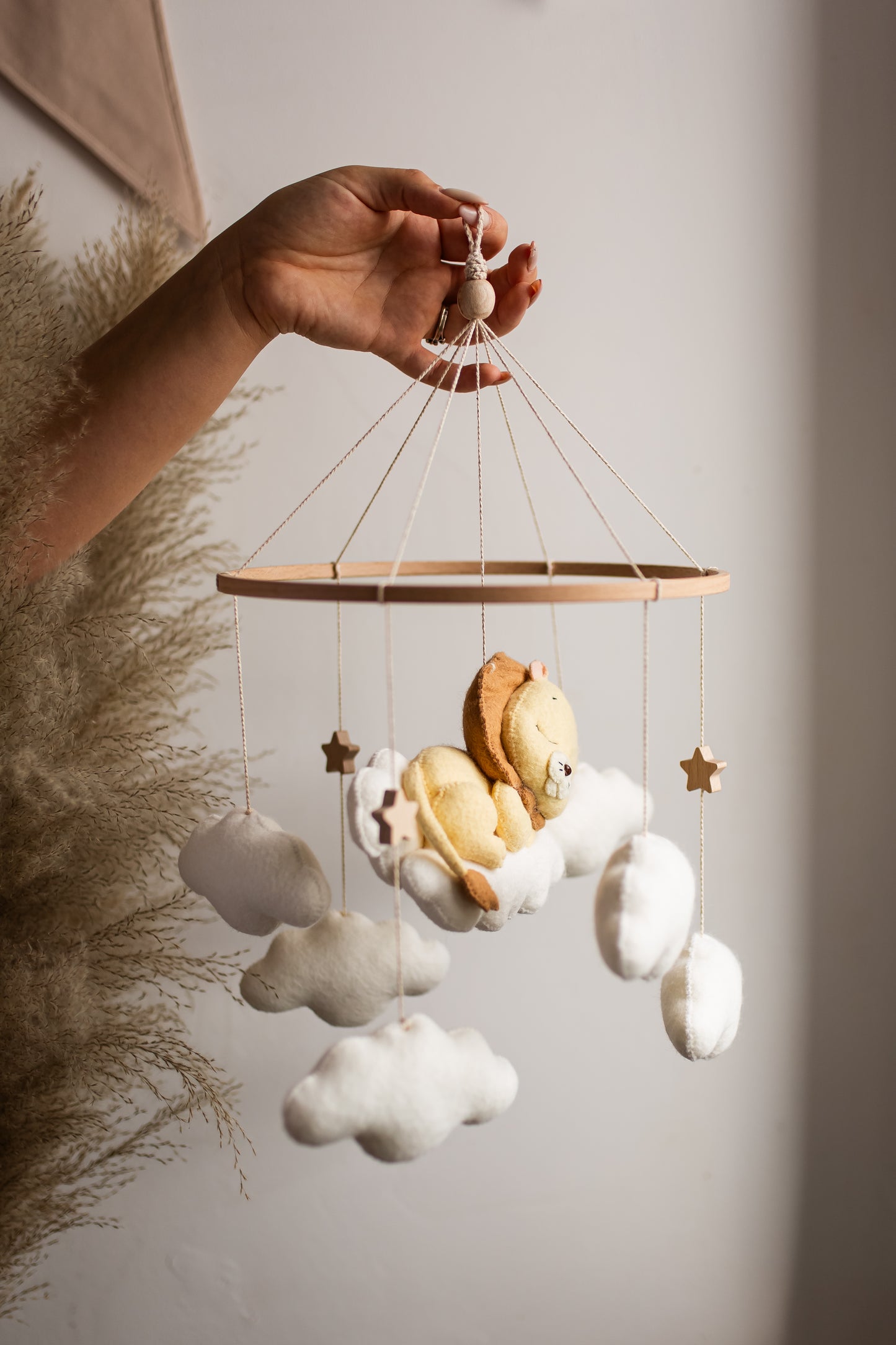 Sleepy Lion Baby Mobile – Safari Nursery Mobile with Clouds