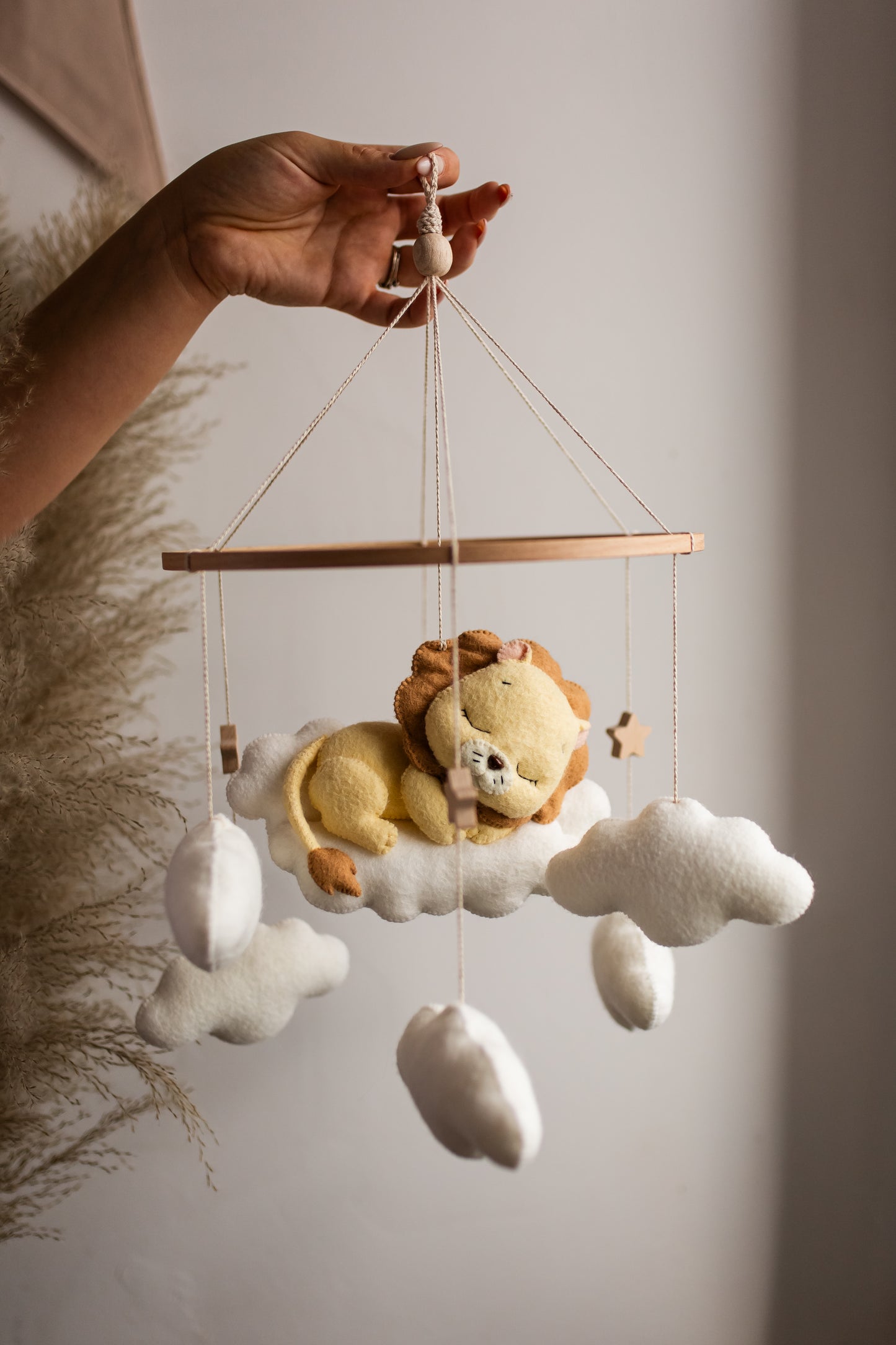Sleepy Lion Baby Mobile – Safari Nursery Mobile with Clouds