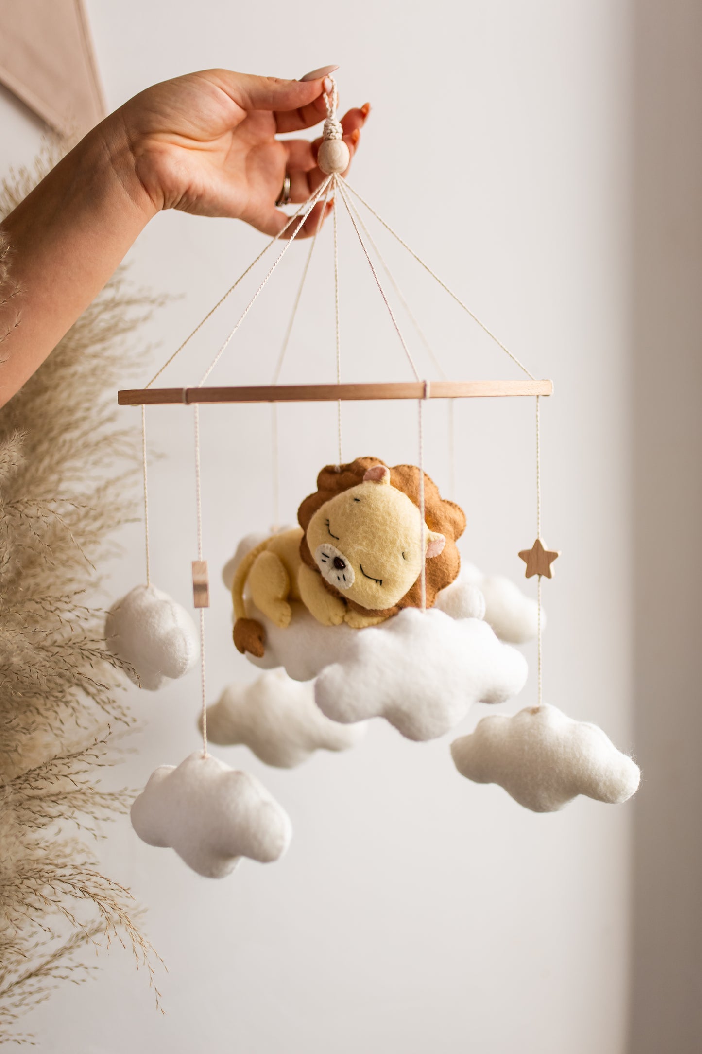 Sleepy Lion Baby Mobile – Safari Nursery Mobile with Clouds