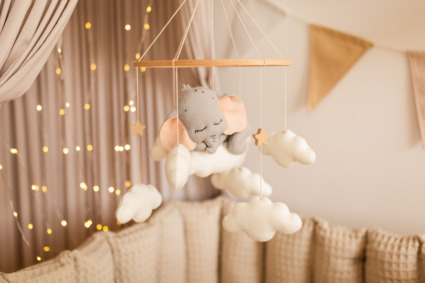 Sleepy Elephant Baby Mobile – Safari Nursery Mobile with Clouds