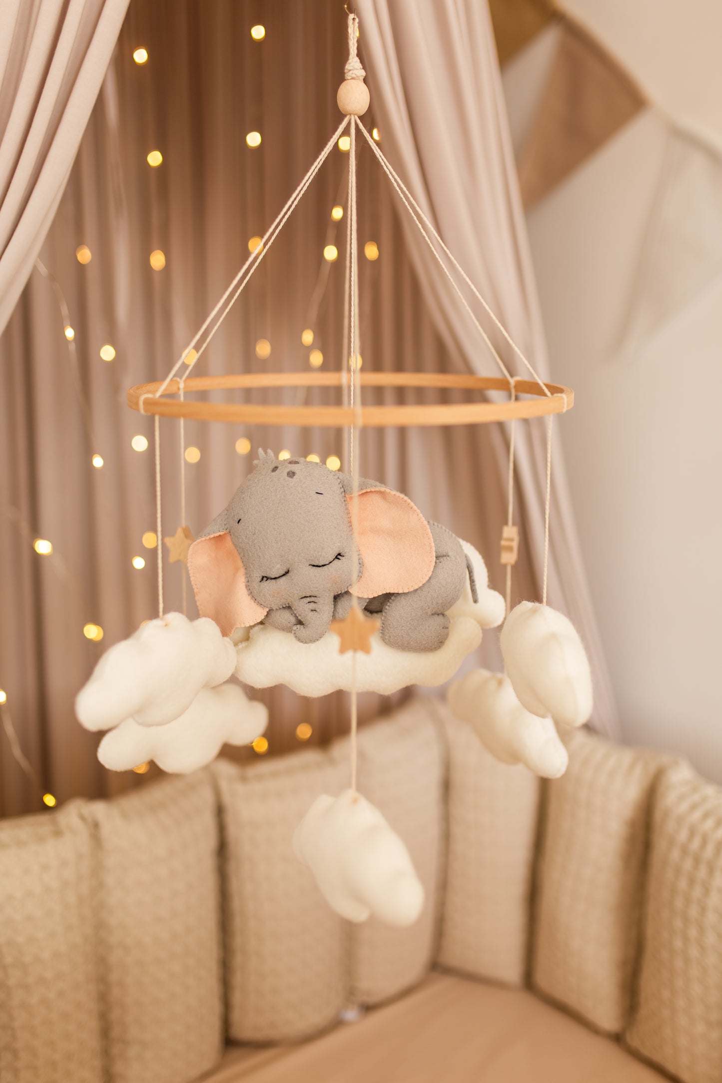 Sleepy Elephant Baby Mobile – Safari Nursery Mobile with Clouds