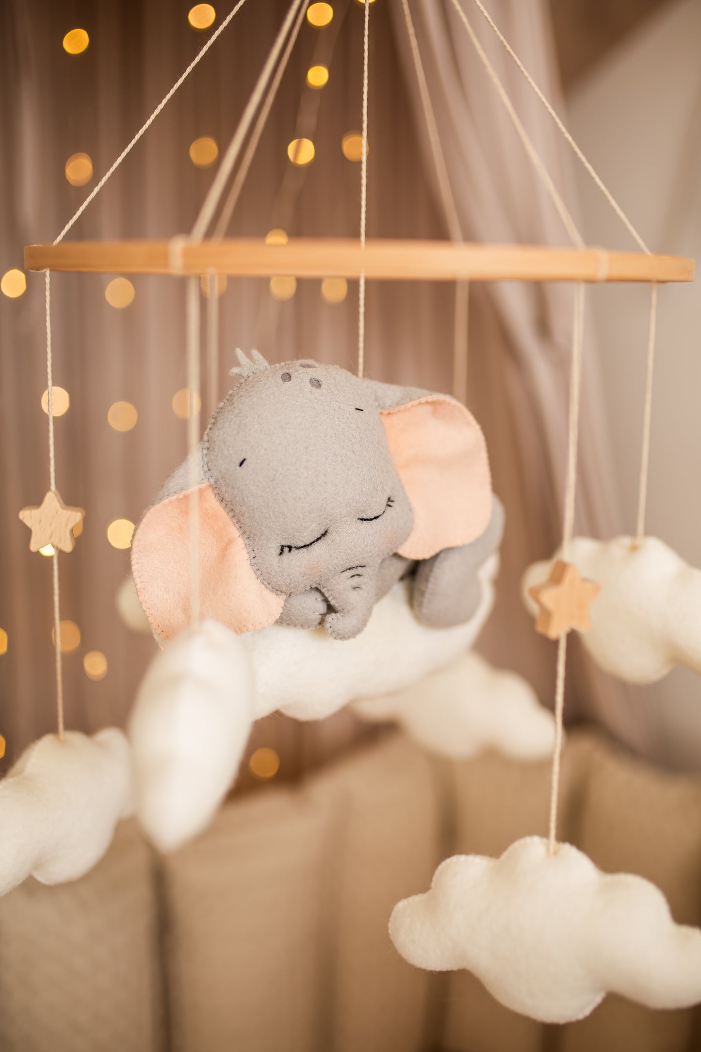 Sleepy Elephant Baby Mobile – Safari Nursery Mobile with Clouds