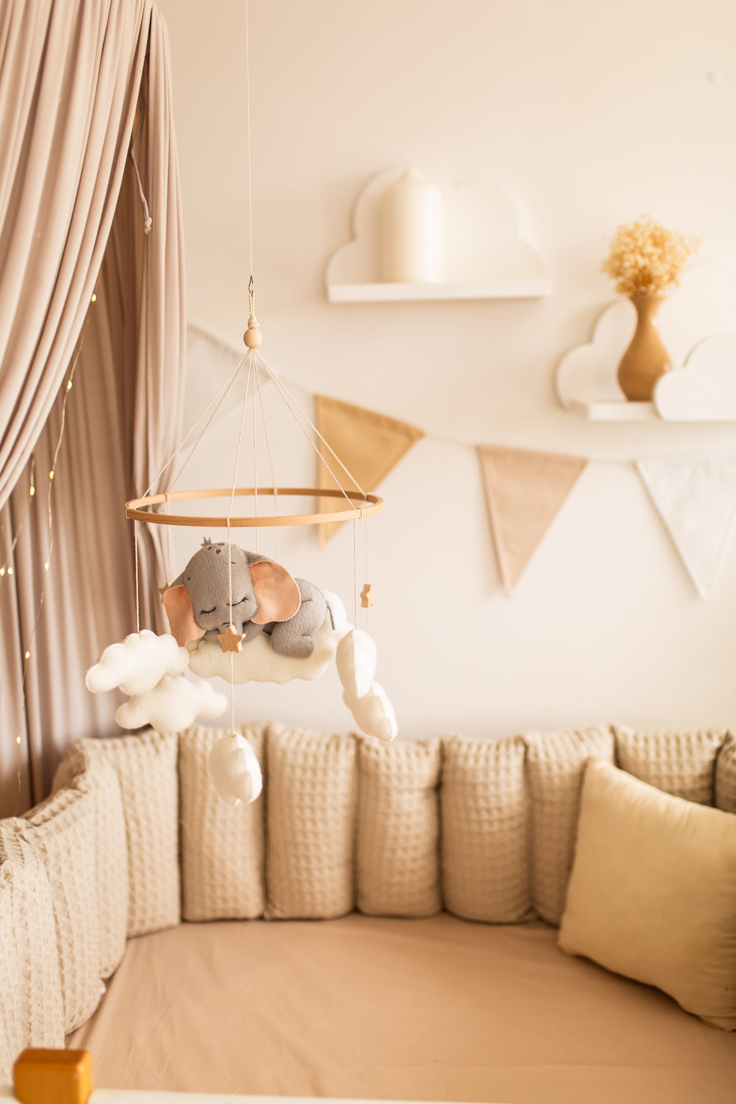 Sleepy Elephant Baby Mobile – Safari Nursery Mobile with Clouds