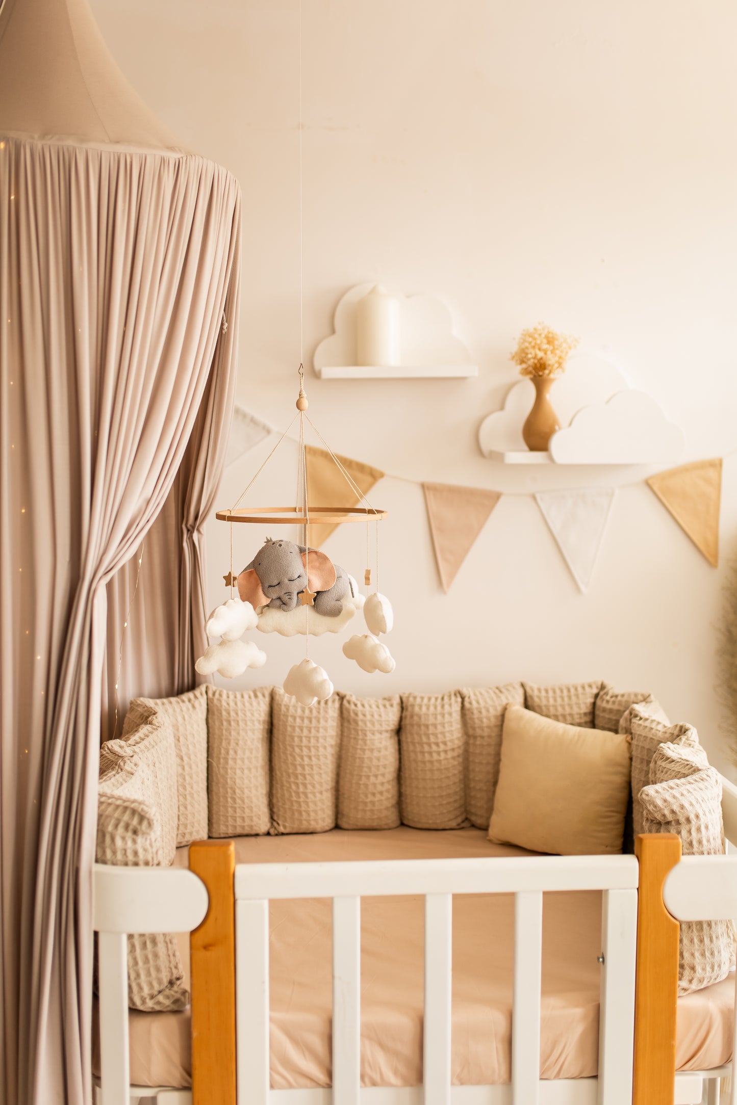 Sleepy Elephant Baby Mobile – Safari Nursery Mobile with Clouds