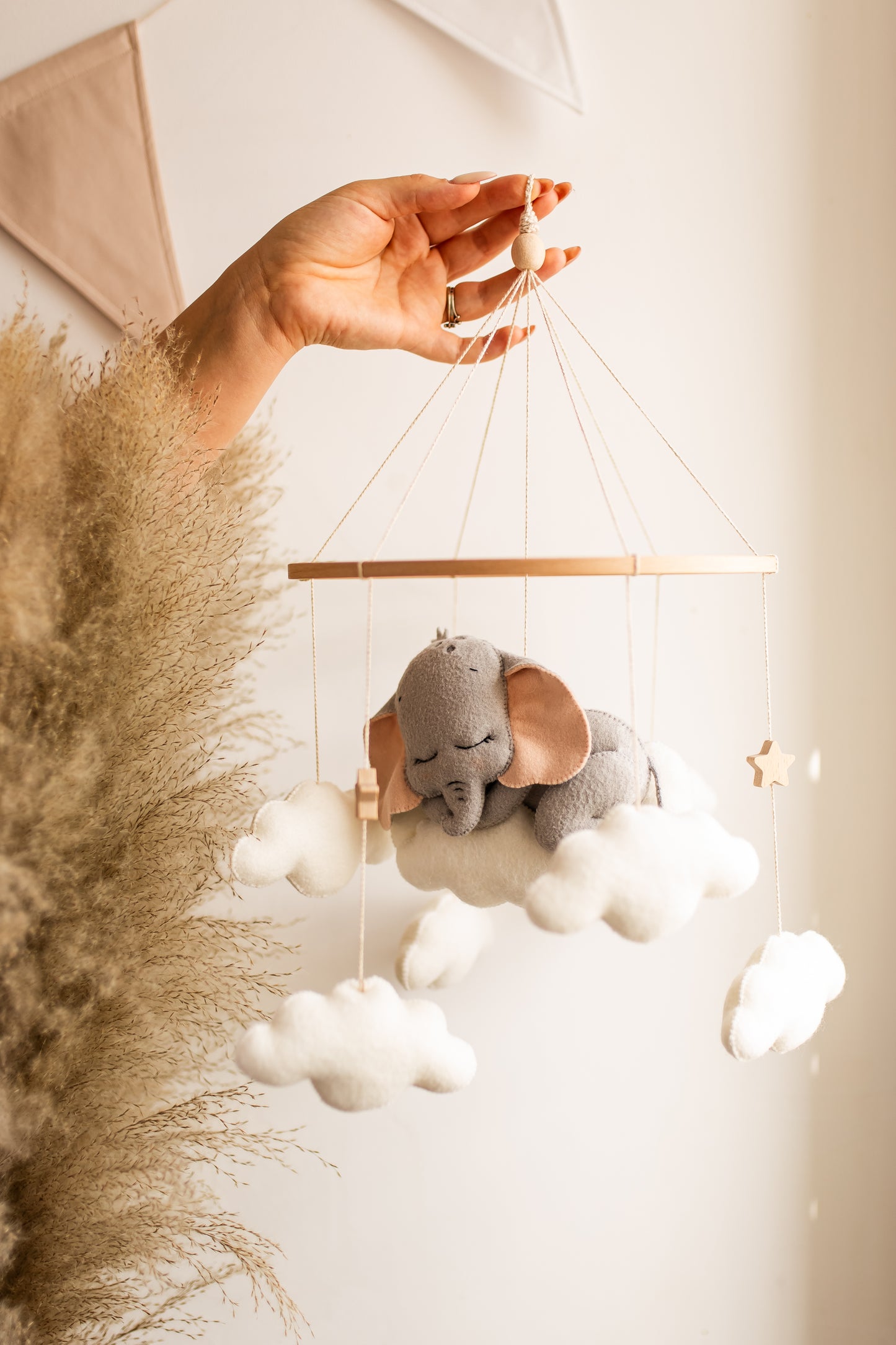 Sleepy Elephant Baby Mobile – Safari Nursery Mobile with Clouds