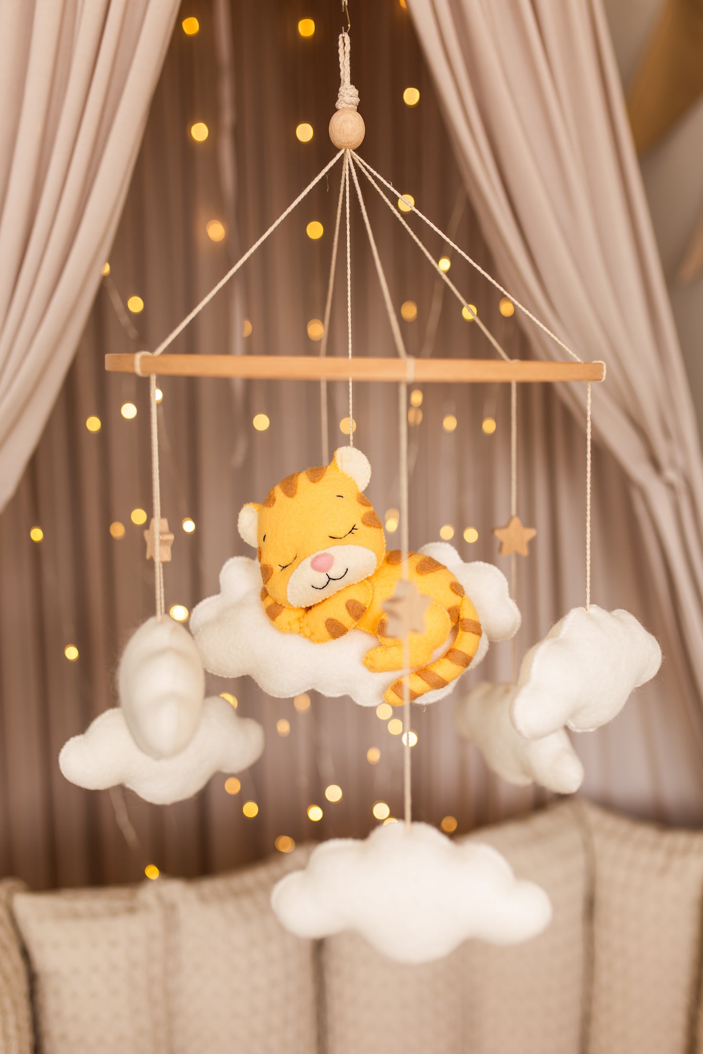 Sleepy Tiger Baby Mobile – Safari Nursery Mobile with Clouds