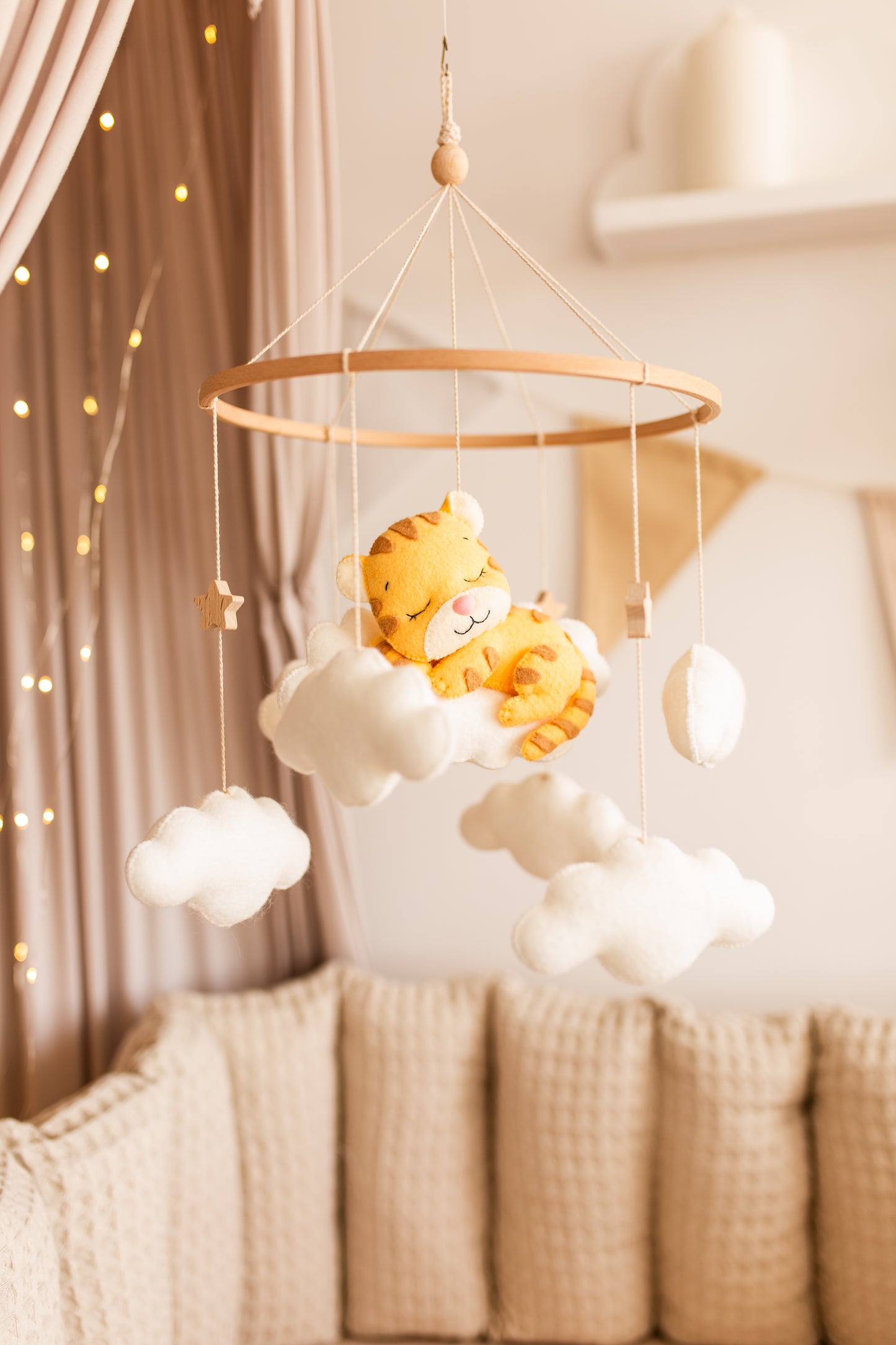 Sleepy Tiger Baby Mobile – Safari Nursery Mobile with Clouds
