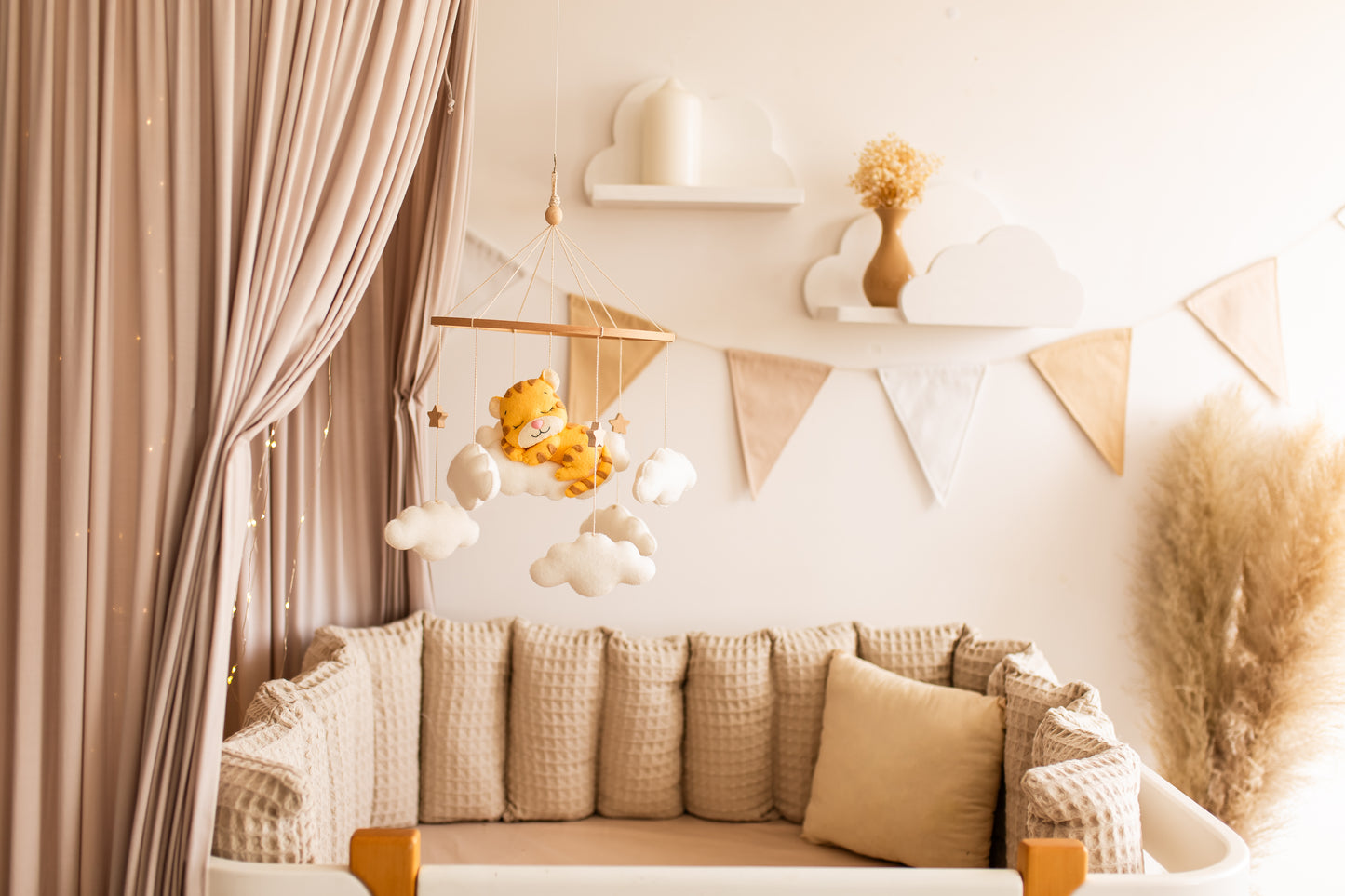 Sleepy Tiger Baby Mobile – Safari Nursery Mobile with Clouds