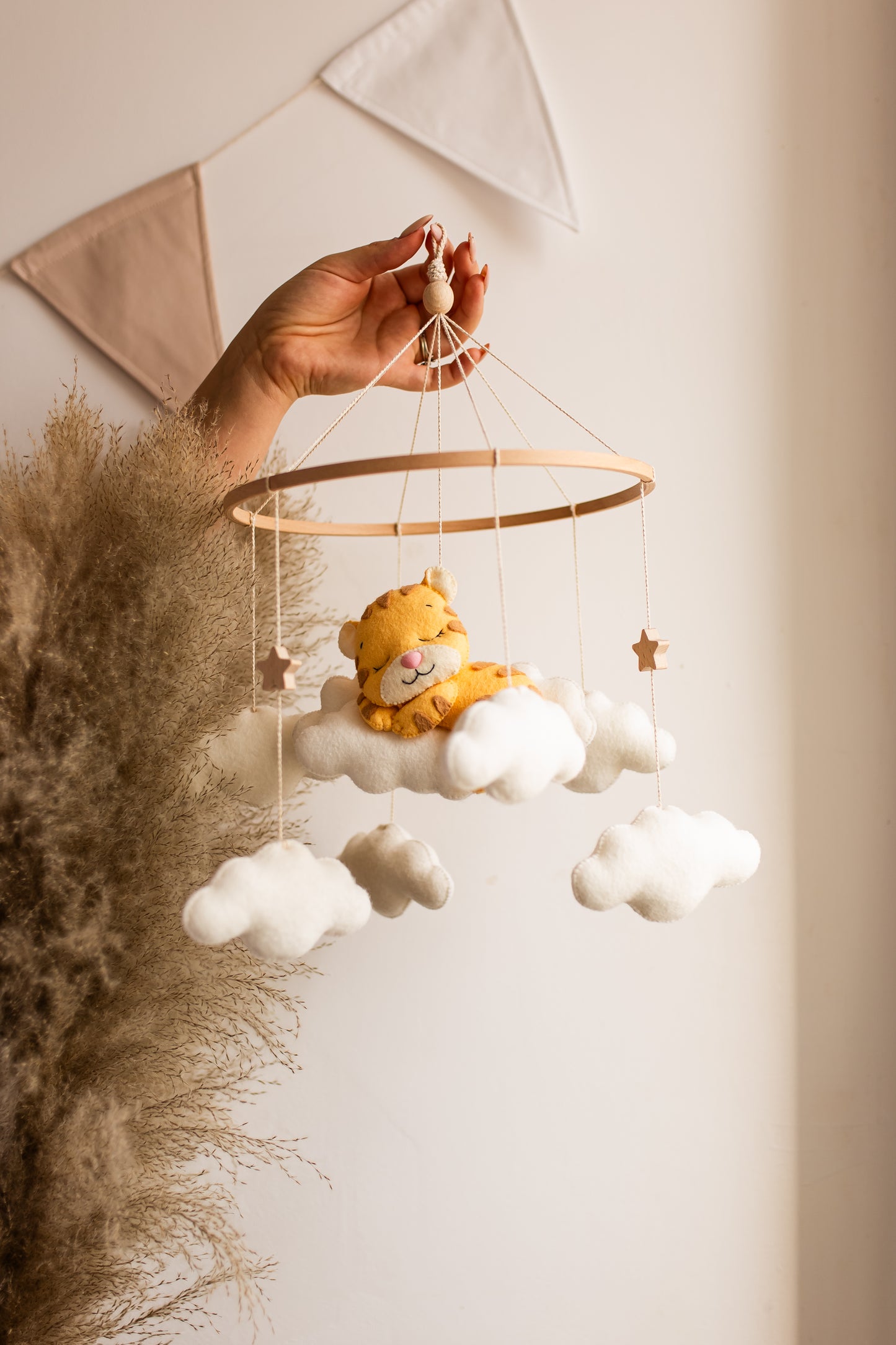 Sleepy Tiger Baby Mobile – Safari Nursery Mobile with Clouds