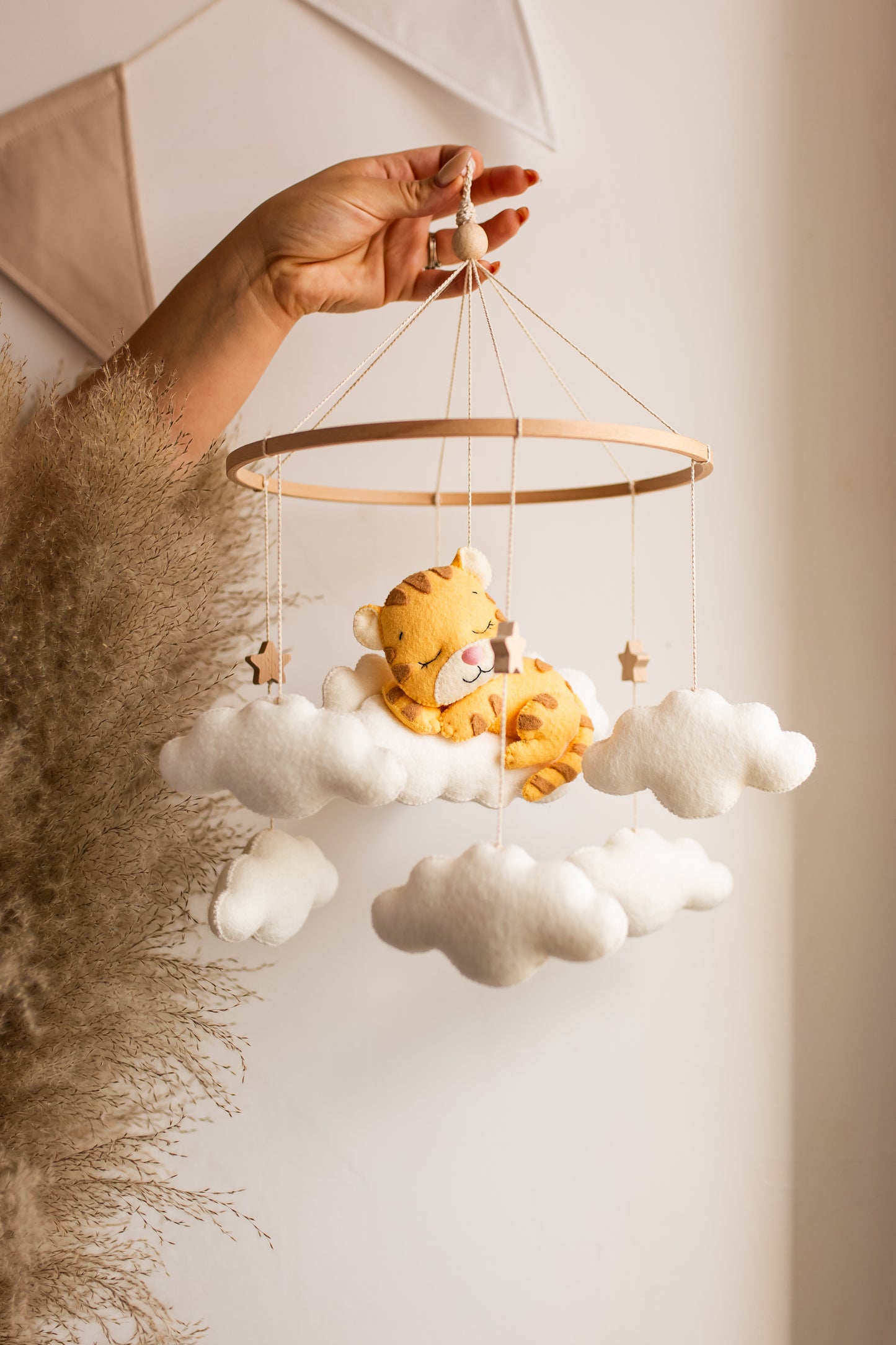 Sleepy Tiger Baby Mobile – Safari Nursery Mobile with Clouds