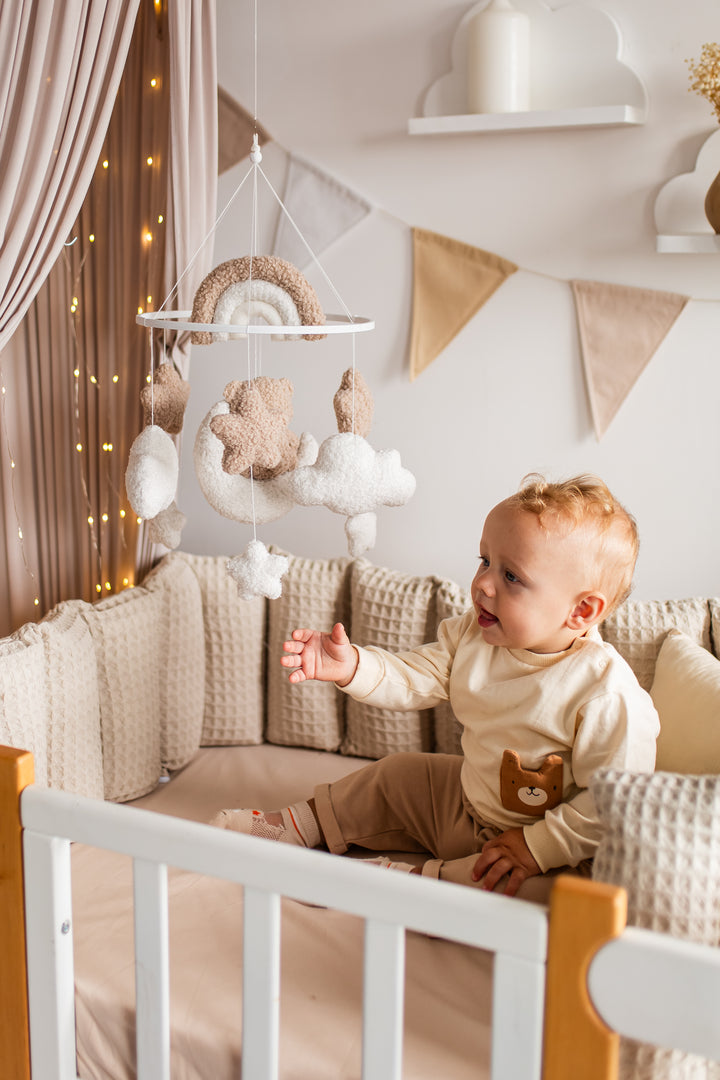 Bear Rainbow Baby Mobiles Boucle Stars Clouds Nursery Decor