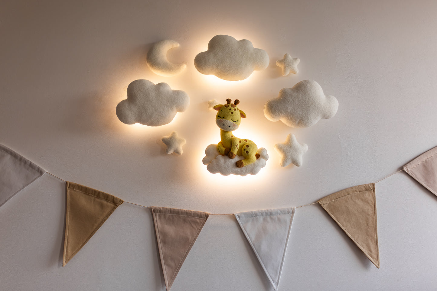 Safari Animal Night Light | Nursery Wall Lamp Set | Giraffe Elephant Tiger Lion