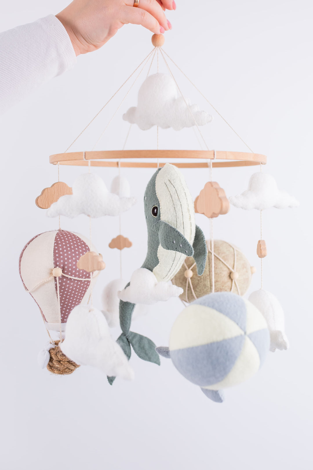 Whale Baby Crib Mobile — Ocean Nursery Hot Air Balloon Mobile