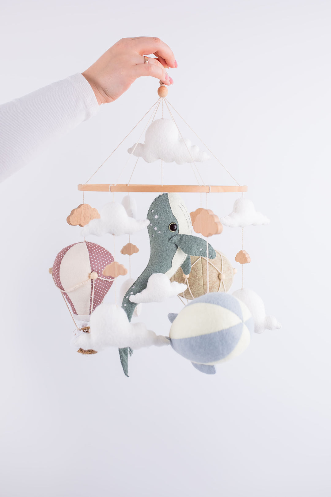 Whale Baby Crib Mobile — Ocean Nursery Hot Air Balloon Mobile