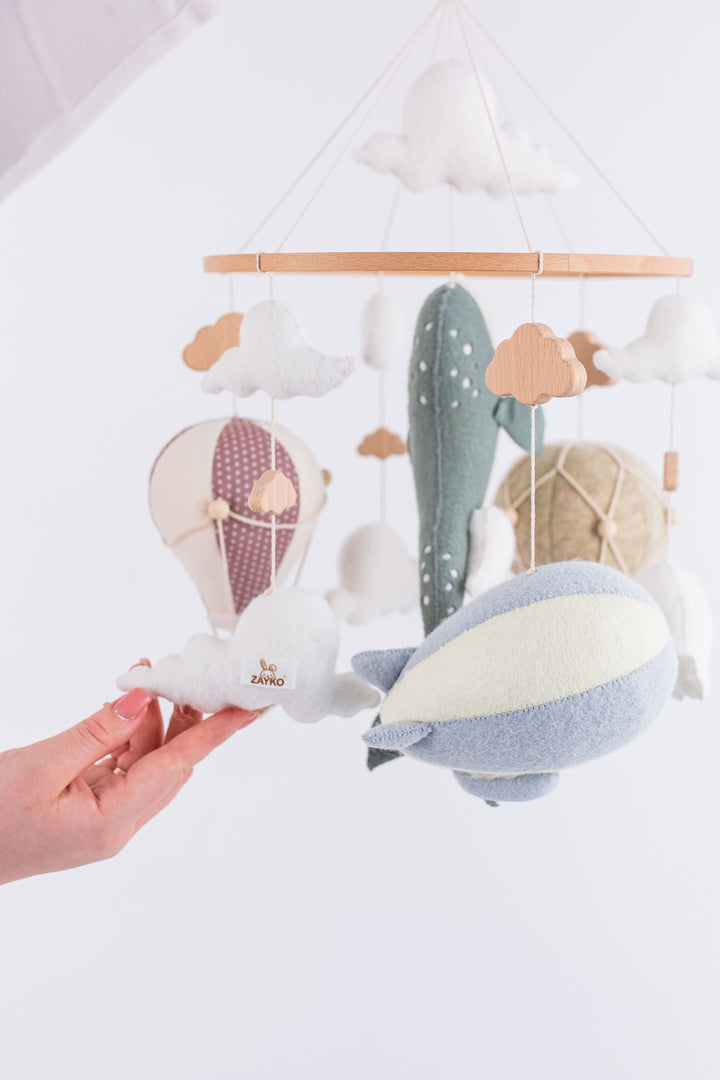 Whale Baby Crib Mobile — Ocean Nursery Hot Air Balloon Mobile