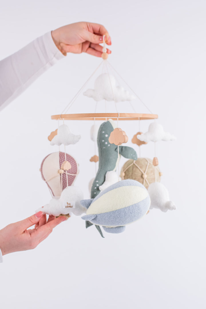 Whale Baby Crib Mobile — Ocean Nursery Hot Air Balloon Mobile