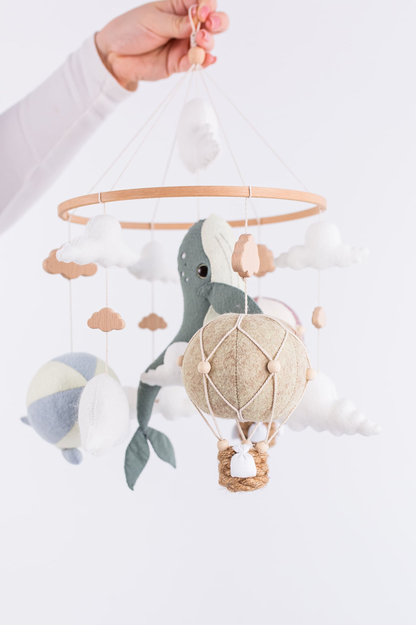 Whale Baby Crib Mobile — Ocean Nursery Hot Air Balloon Mobile