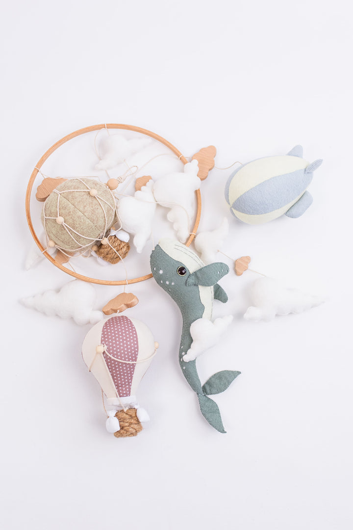 Whale Baby Crib Mobile — Ocean Nursery Hot Air Balloon Mobile