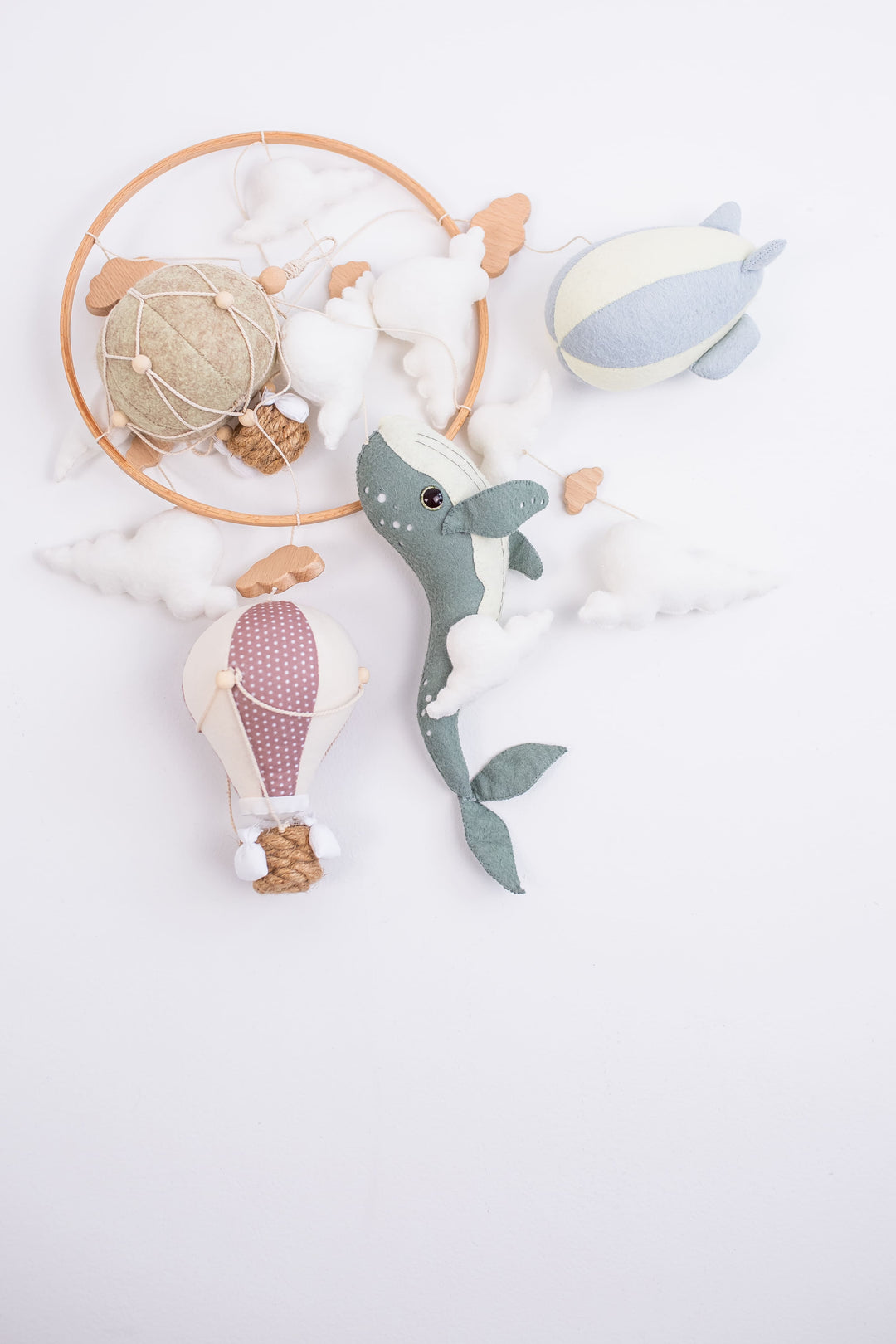 Whale Baby Crib Mobile — Ocean Nursery Hot Air Balloon Mobile