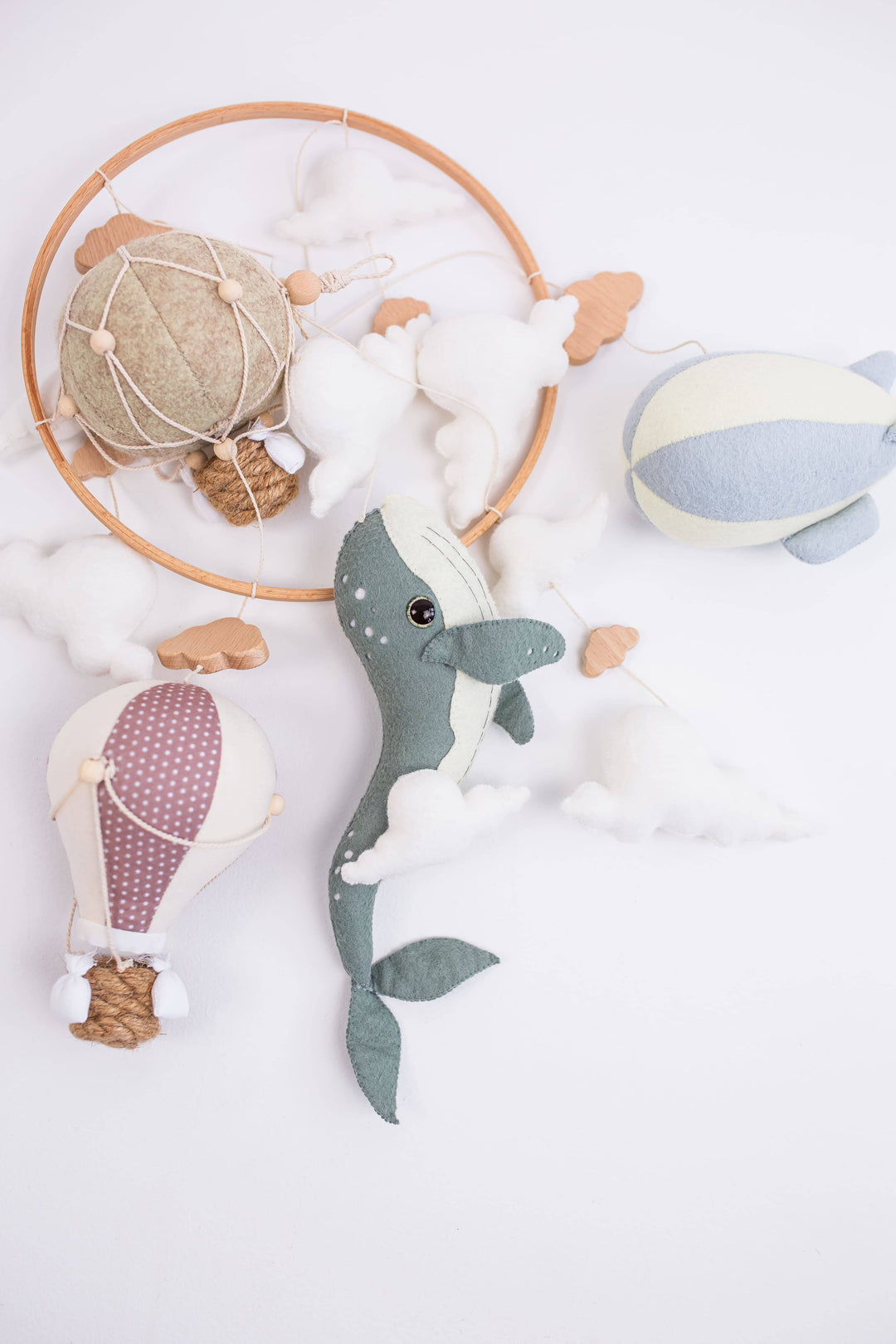 Whale Baby Crib Mobile — Ocean Nursery Hot Air Balloon Mobile