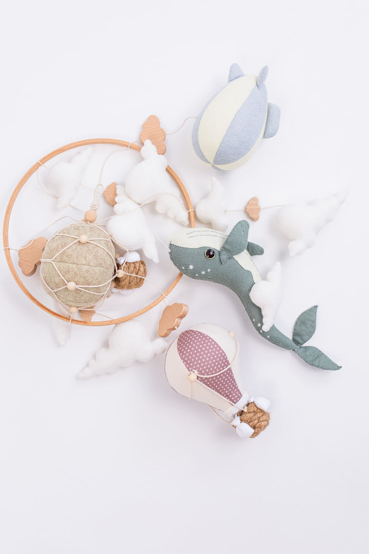Whale Baby Crib Mobile — Ocean Nursery Hot Air Balloon Mobile