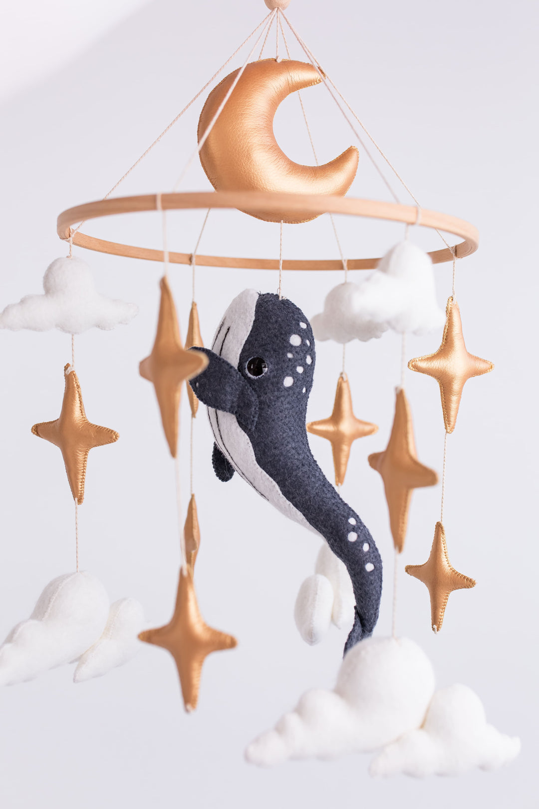 Whale Baby Mobile with Golden Stars — Moon Nursery Crib Mobile