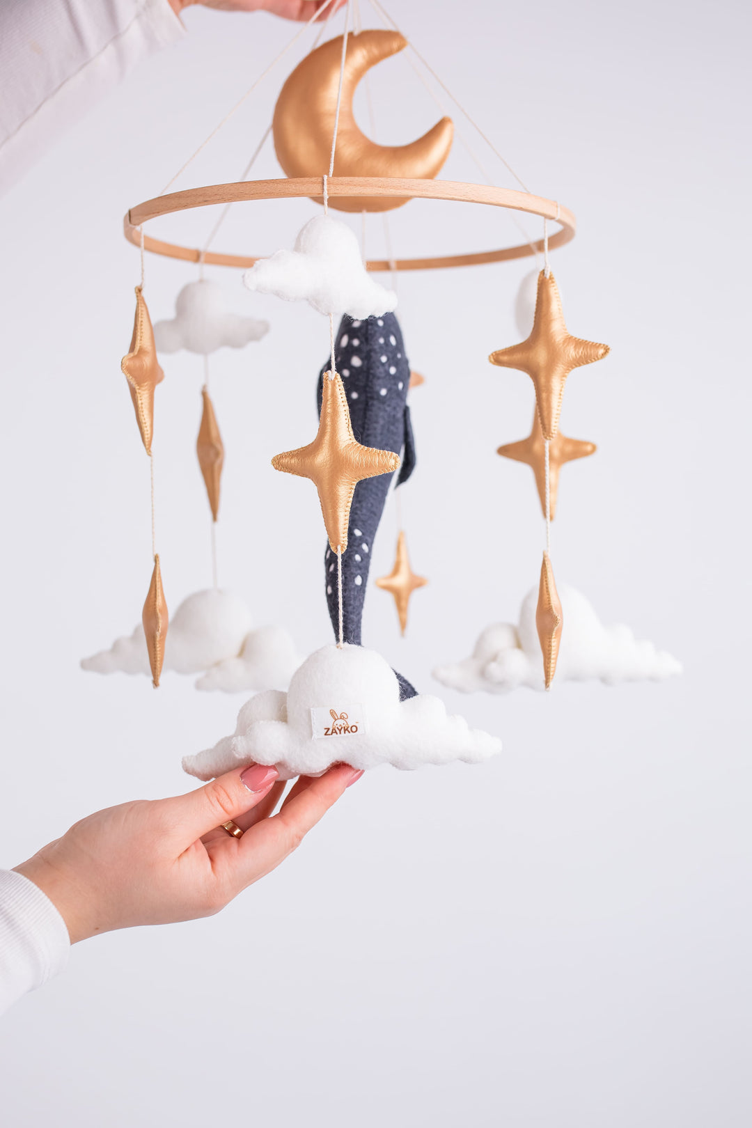 Whale Baby Mobile with Golden Stars — Moon Nursery Crib Mobile