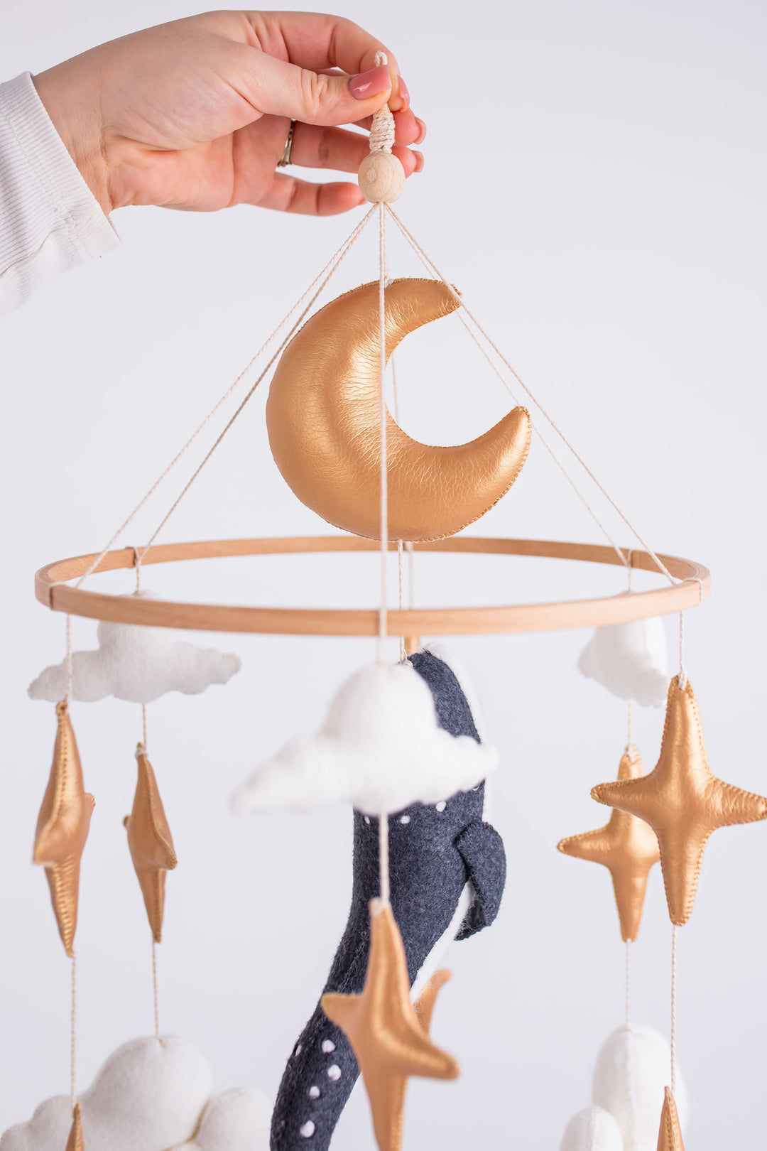 Whale Baby Mobile with Golden Stars — Moon Nursery Crib Mobile