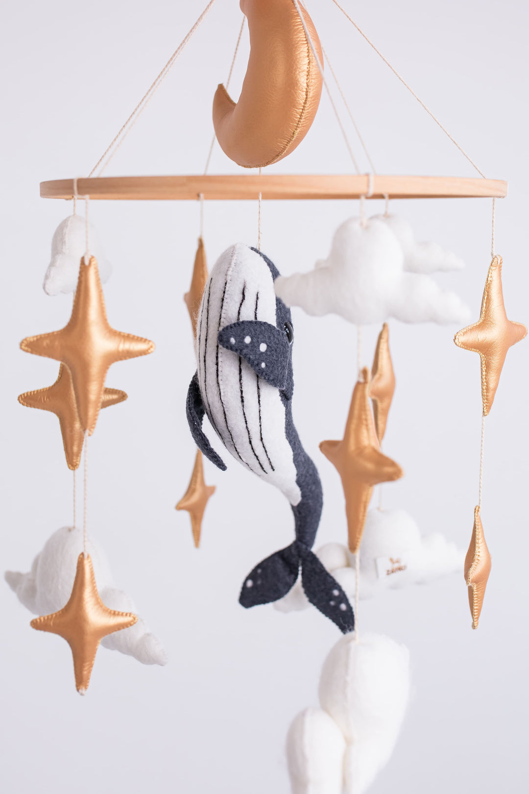 Whale Baby Mobile with Golden Stars — Moon Nursery Crib Mobile