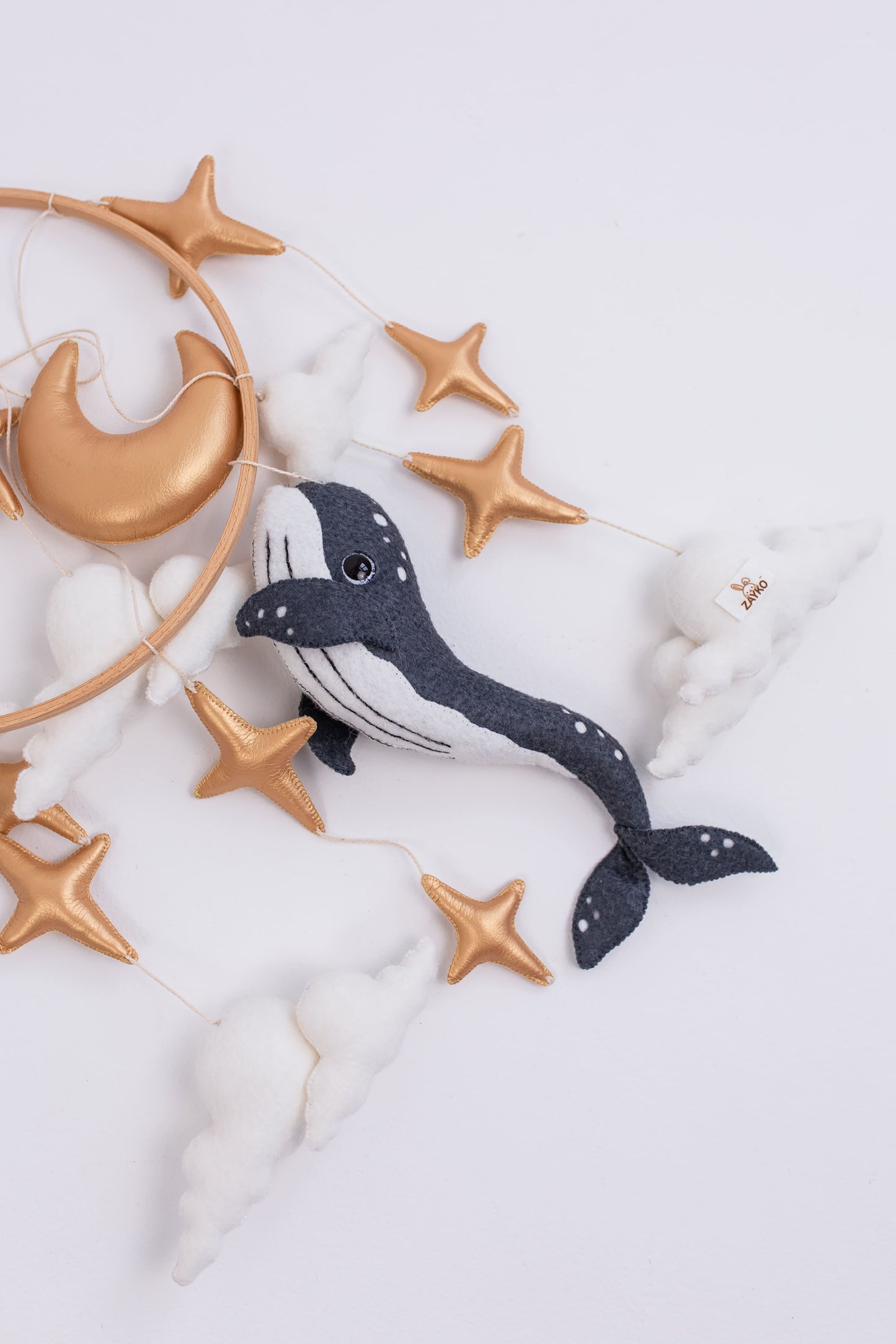 Whale Baby Mobile with Golden Stars — Moon Nursery Crib Mobile