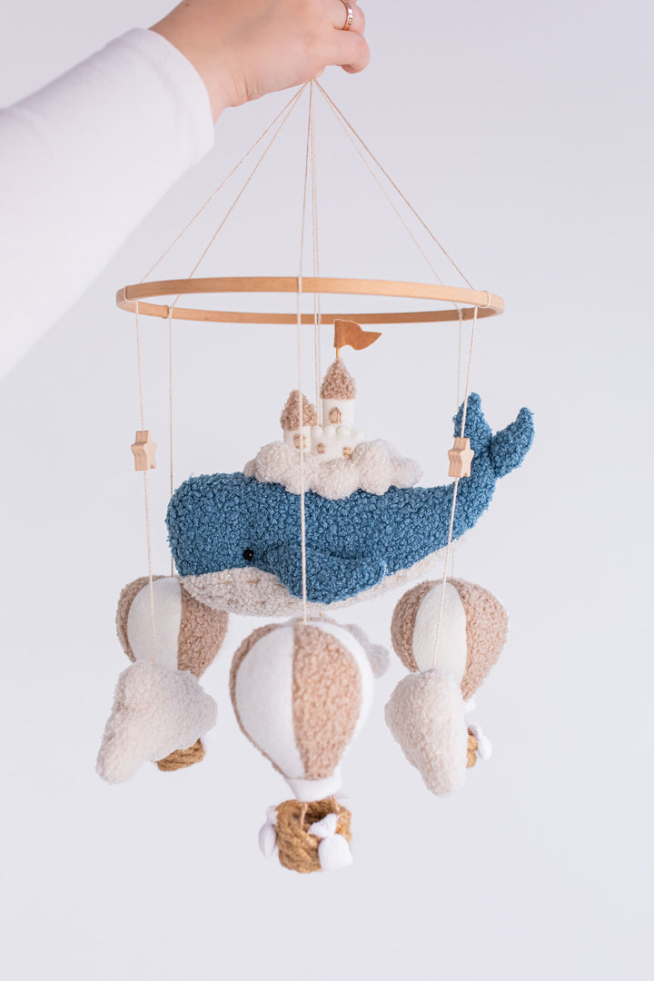 Whale Baby Mobile with Hot Air Balloon Ocean Nursery Crib Mobile