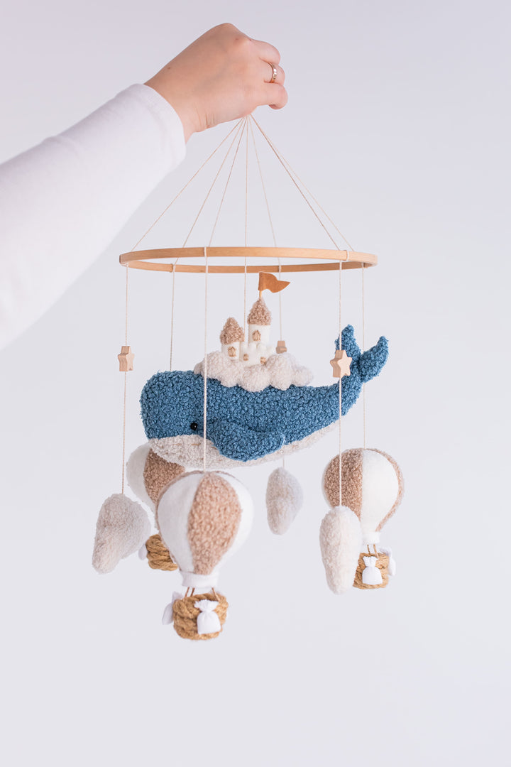 Whale Baby Mobile with Hot Air Balloon Ocean Nursery Crib Mobile