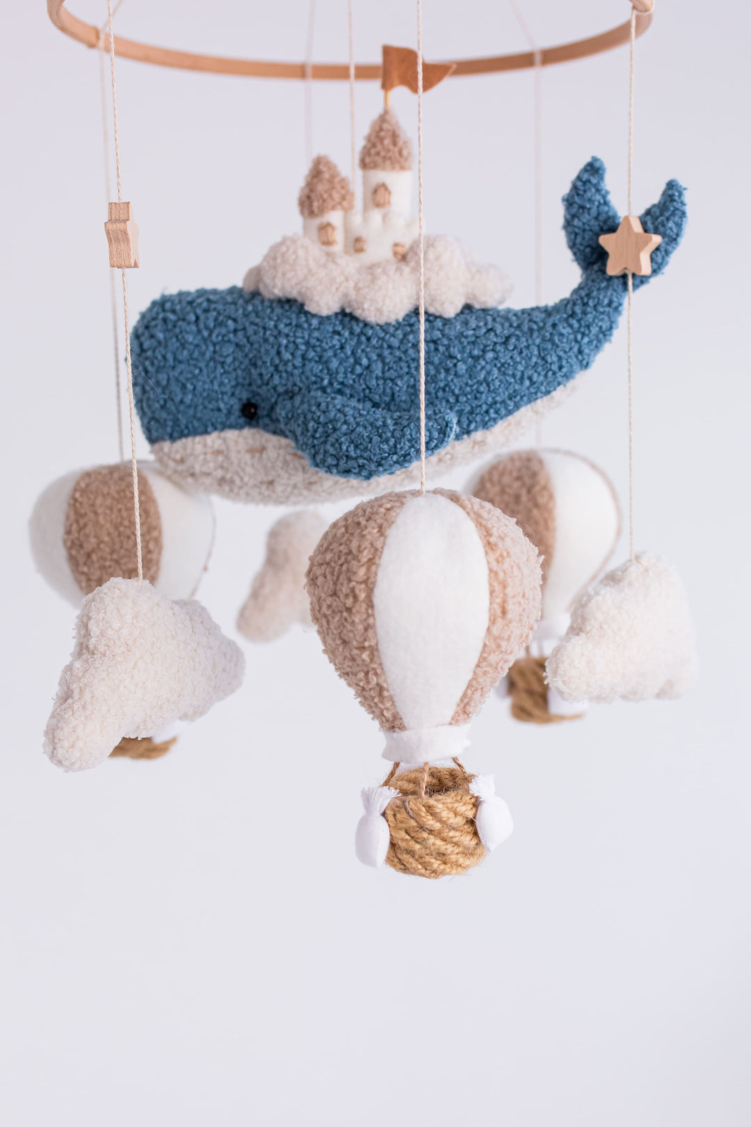 Whale Baby Mobile with Hot Air Balloon Ocean Nursery Crib Mobile