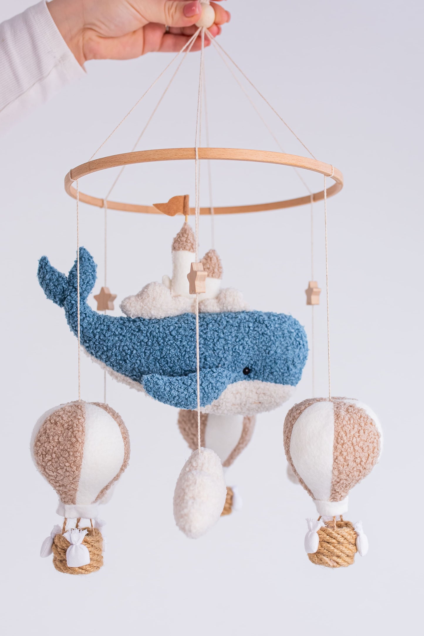 Whale Baby Mobile with Hot Air Balloon Ocean Nursery Crib Mobile