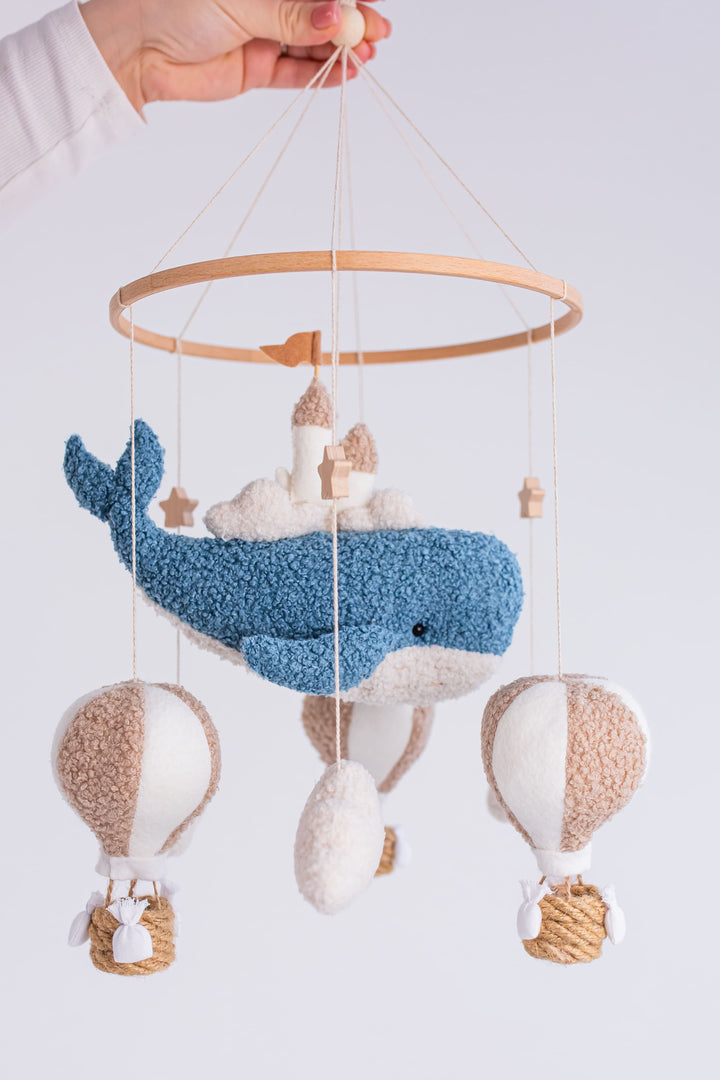 Whale Baby Mobile with Hot Air Balloon Ocean Nursery Crib Mobile