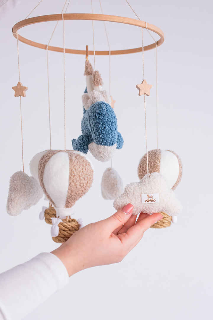 Whale Baby Mobile with Hot Air Balloon Ocean Nursery Crib Mobile