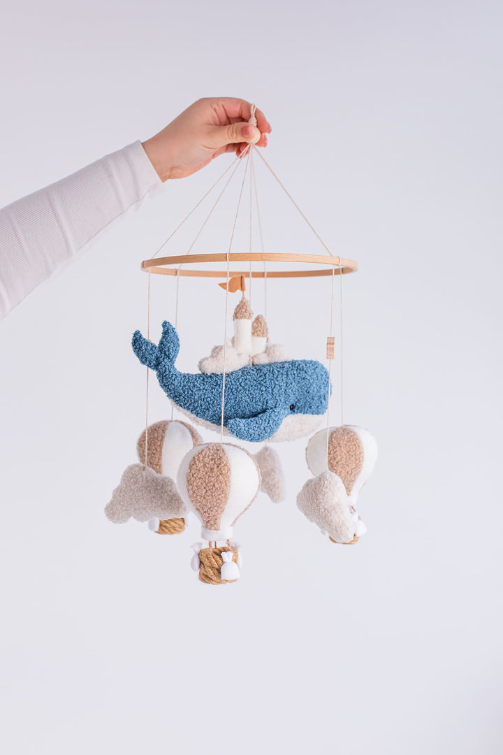 Whale Baby Mobile with Hot Air Balloon Ocean Nursery Crib Mobile