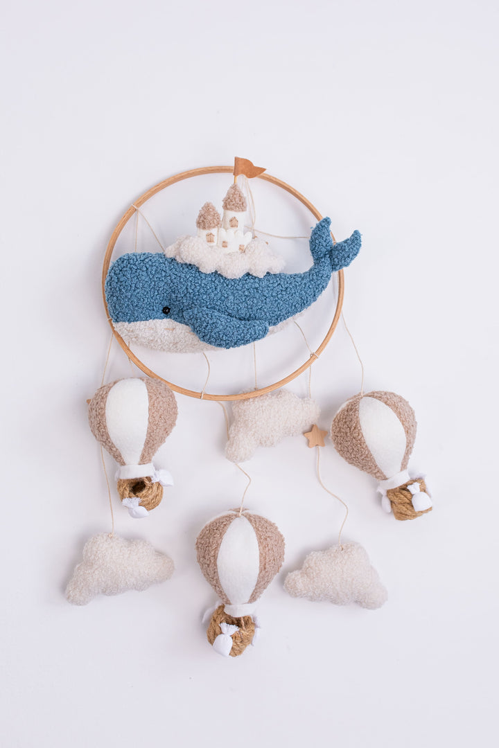 Whale Baby Mobile with Hot Air Balloon Ocean Nursery Crib Mobile