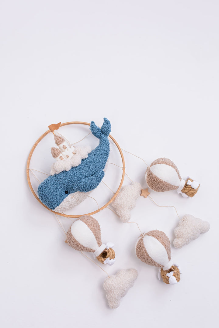 Whale Baby Mobile with Hot Air Balloon Ocean Nursery Crib Mobile