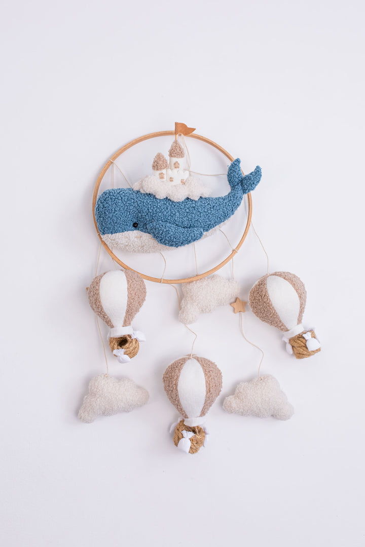 Whale Baby Mobile with Hot Air Balloon Ocean Nursery Crib Mobile