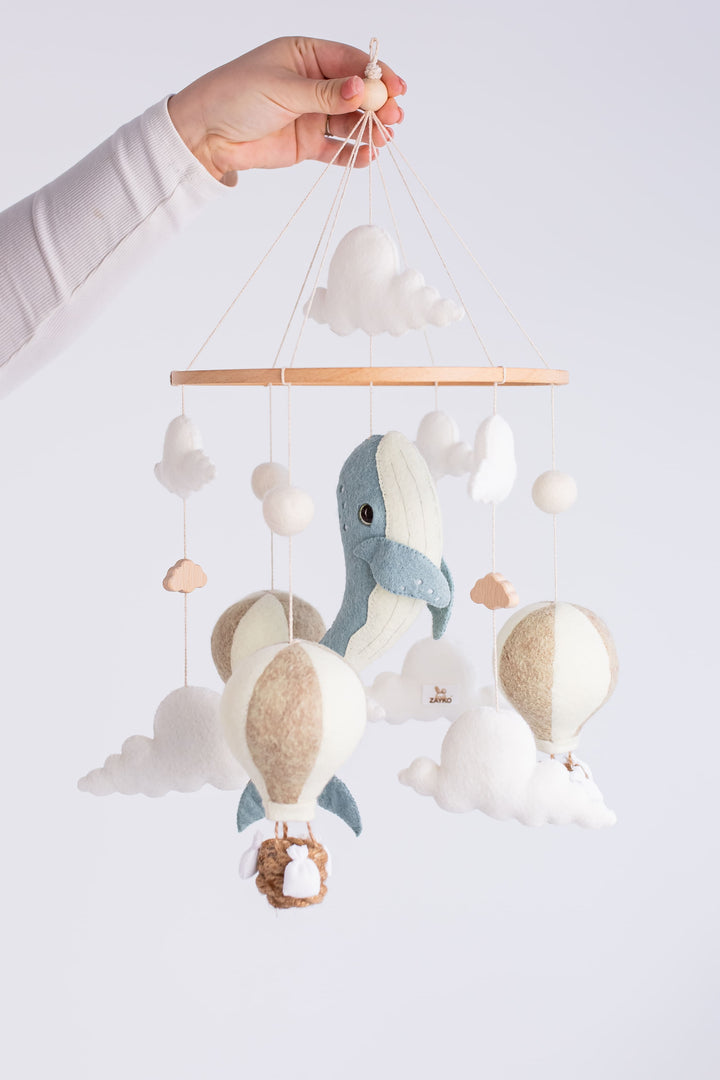 Whale Baby Mobile Night Light Hot Air Balloon Crib Mobile