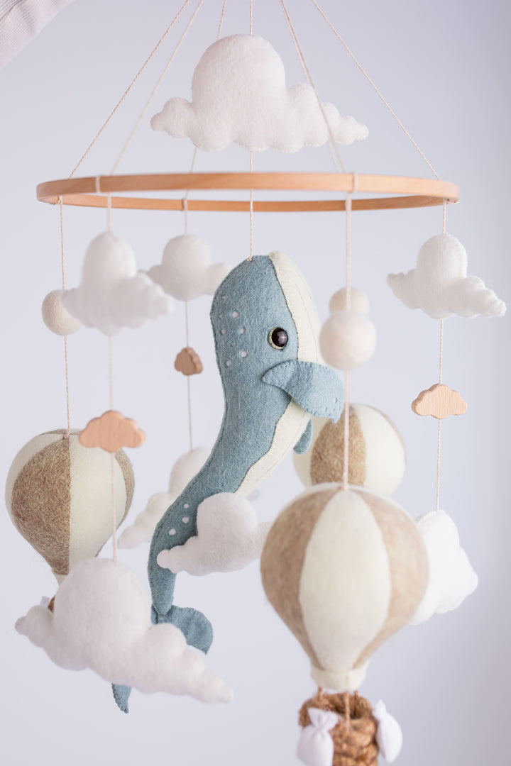 Whale Baby Mobile Night Light Hot Air Balloon Crib Mobile