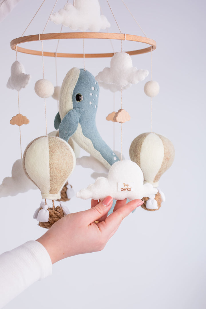 Whale Baby Mobile Night Light Hot Air Balloon Crib Mobile