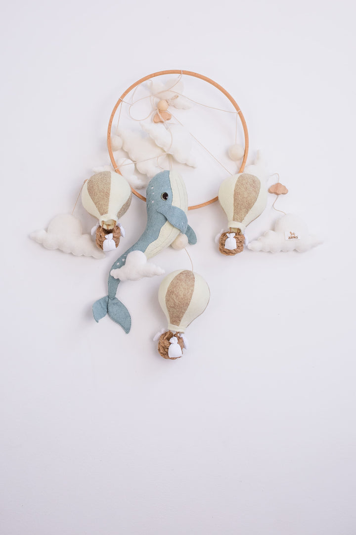 Whale Baby Mobile Night Light Hot Air Balloon Crib Mobile
