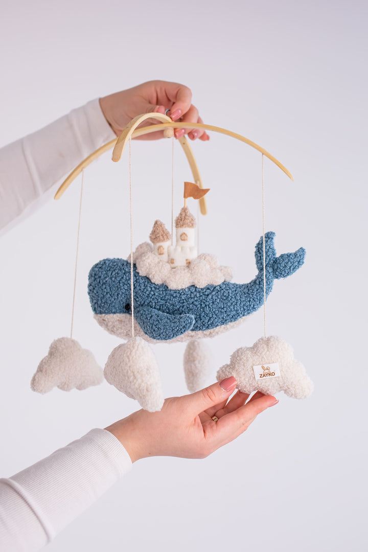 Whale Baby Mobile with Castle Ocean Nursery Crib Mobile