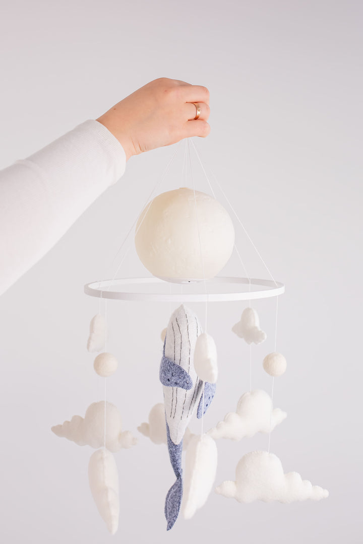 Whale Moon Baby Mobile Night Light Ocean Nursery Crib Mobile