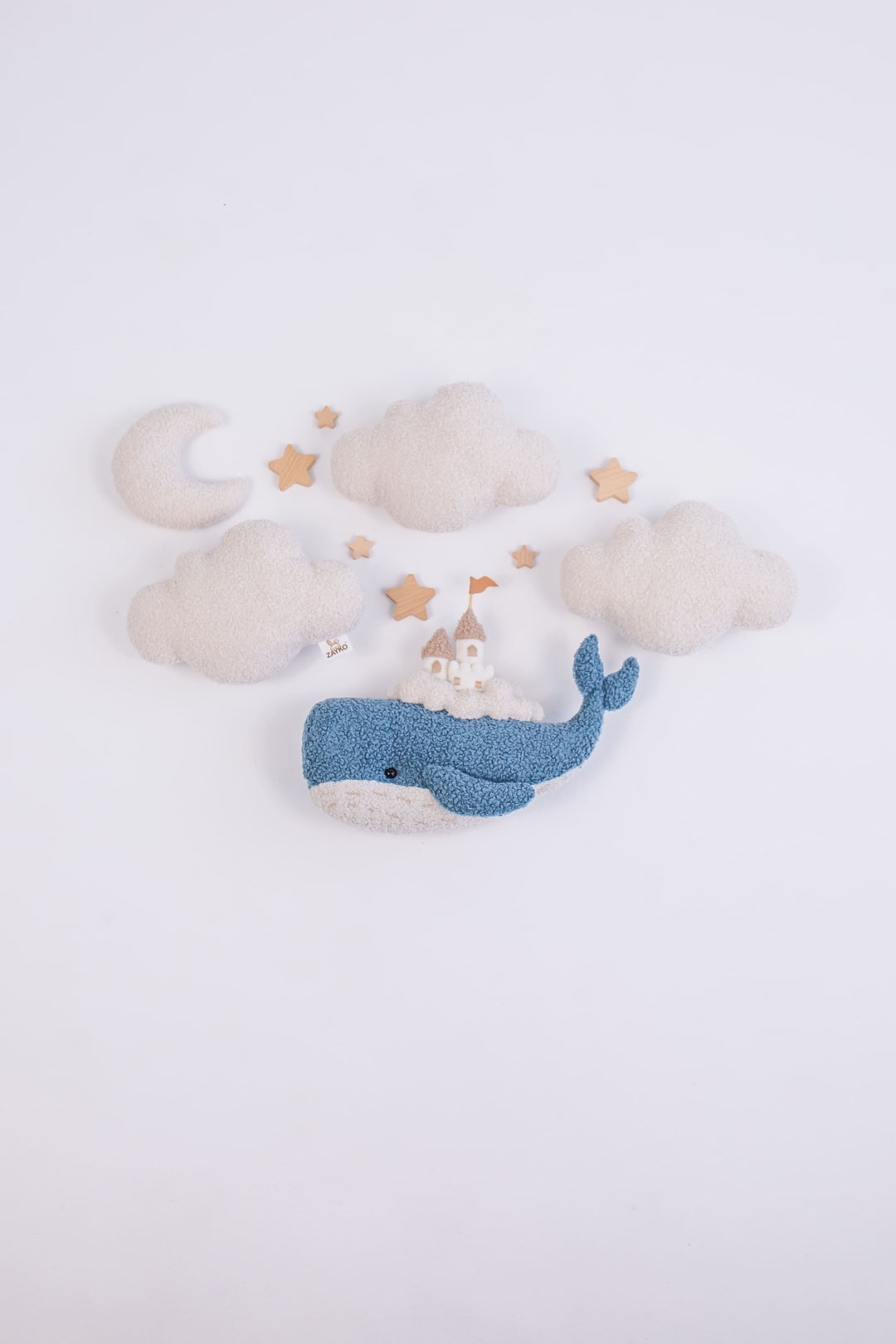 Whale Nursery Wall Light Set with Clouds, Moon and Stars