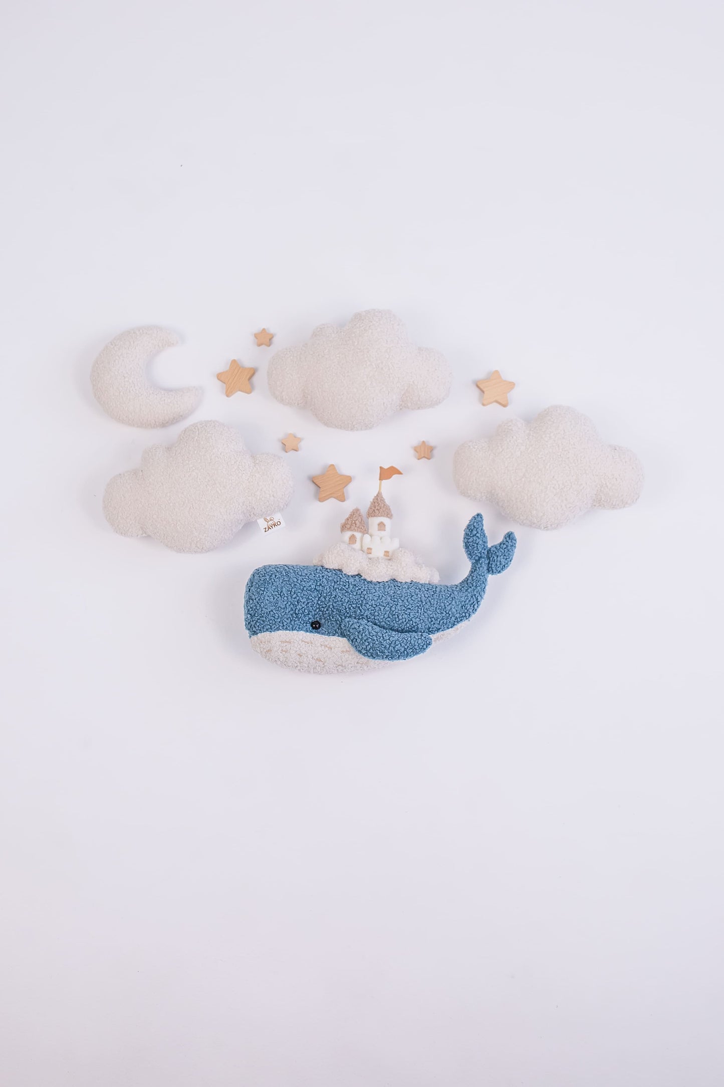 Whale Nursery Wall Light Set with Clouds, Moon and Stars