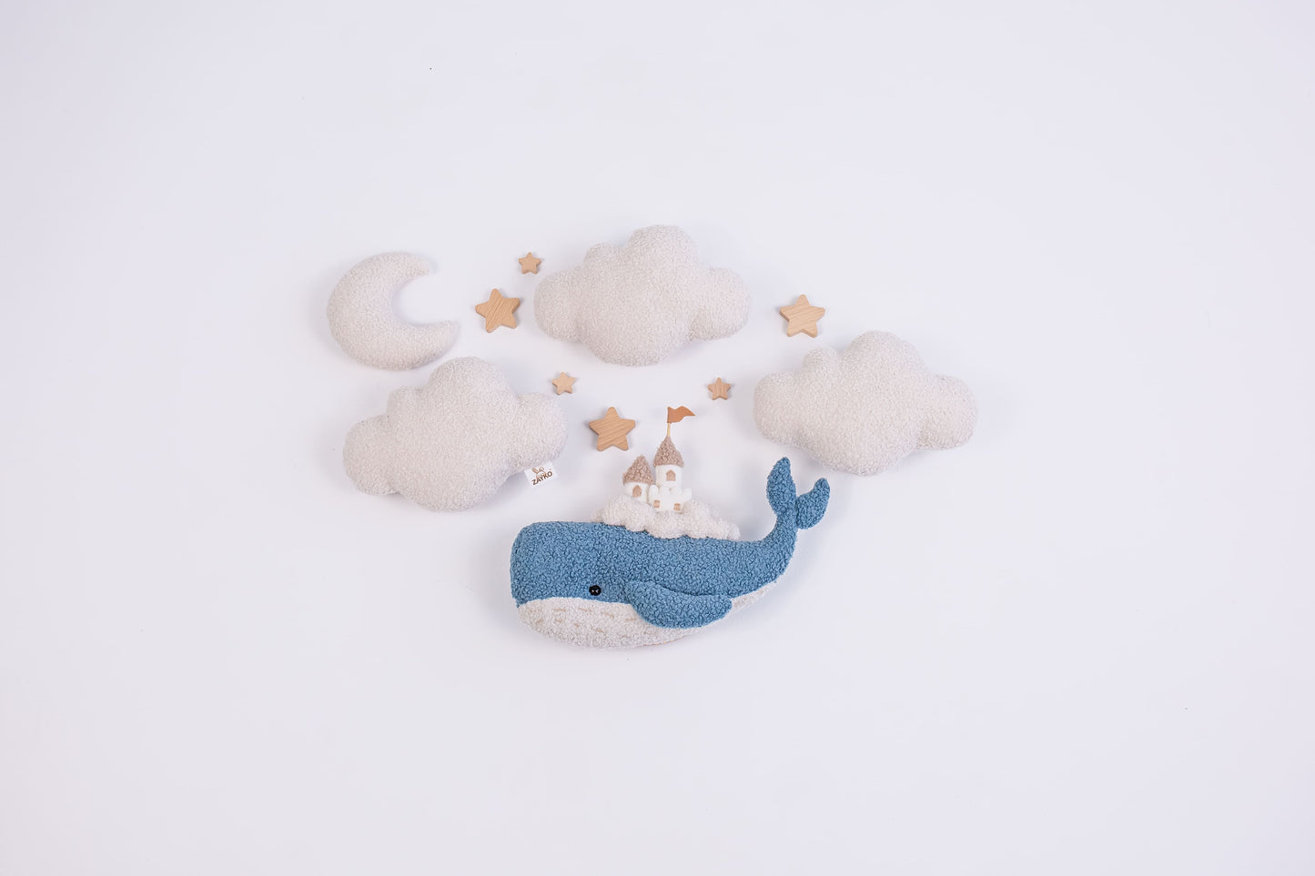 Whale Nursery Wall Light Set with Clouds, Moon and Stars