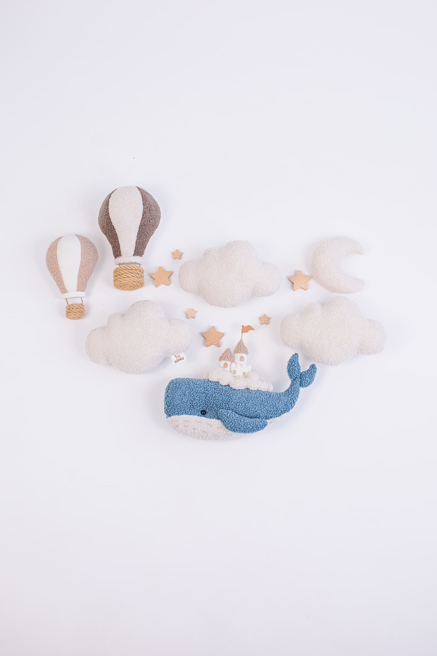Whale Nursery Wall Decor Set with Cloud Lights and Hot Air Balloons